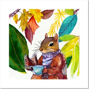 Squirrel drinking tea Posters and Art